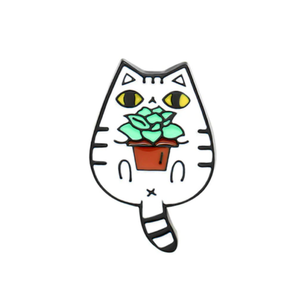Cat and Plants pin